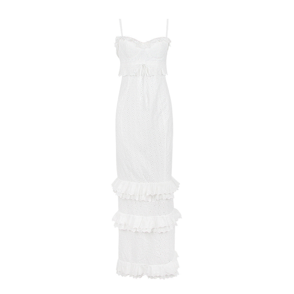 Women’s White Crocheted Cami Dress – Slim Fit French Style Dress