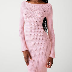 Sexy Backless Sweater Knitted Dress: Autumn Long Sleeve Maxi Dress for Women