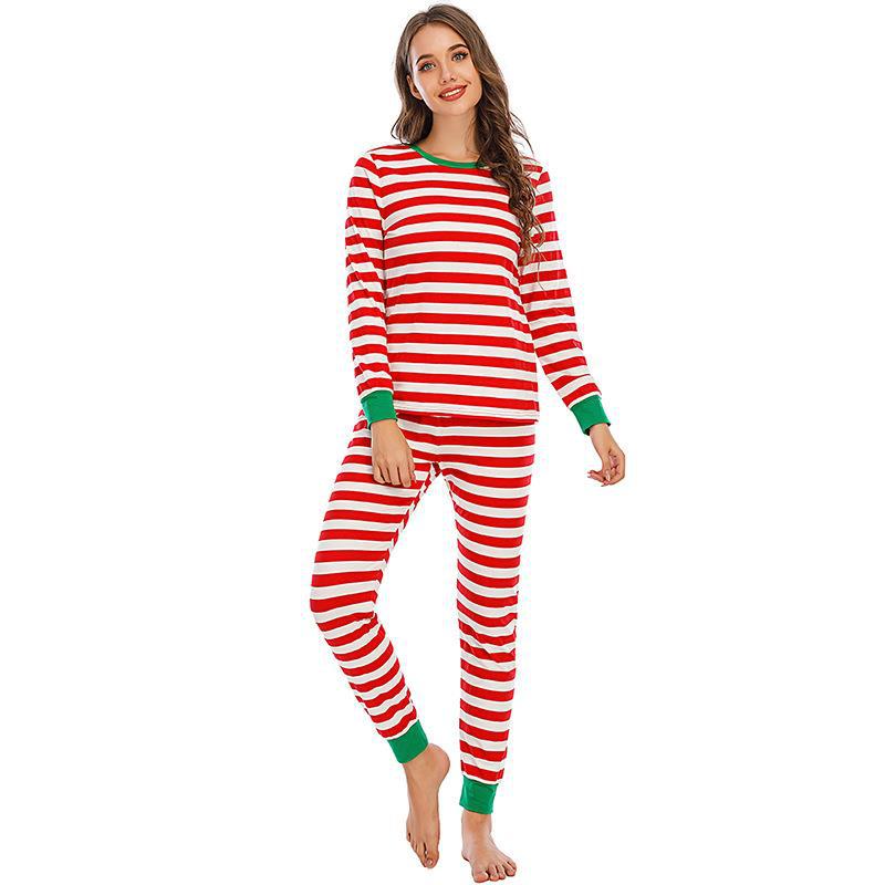 Red and White Striped Green  Collar Family Matching Pajamas Set