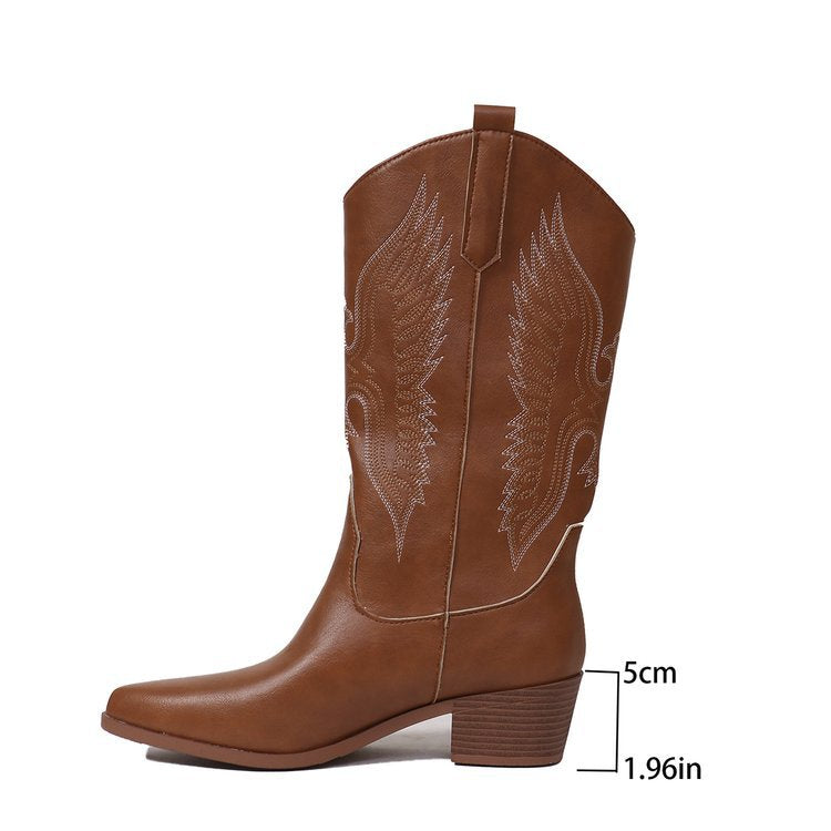 High-Heeled Embroidered Western Cowboy Rider Boots