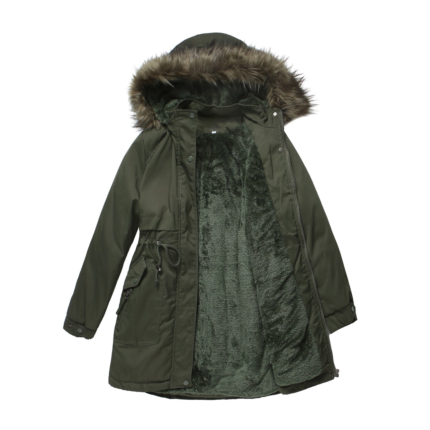 Women Cotton Padded Coat Detachable Fur Collar Detachable Hat Quilted Parka Women