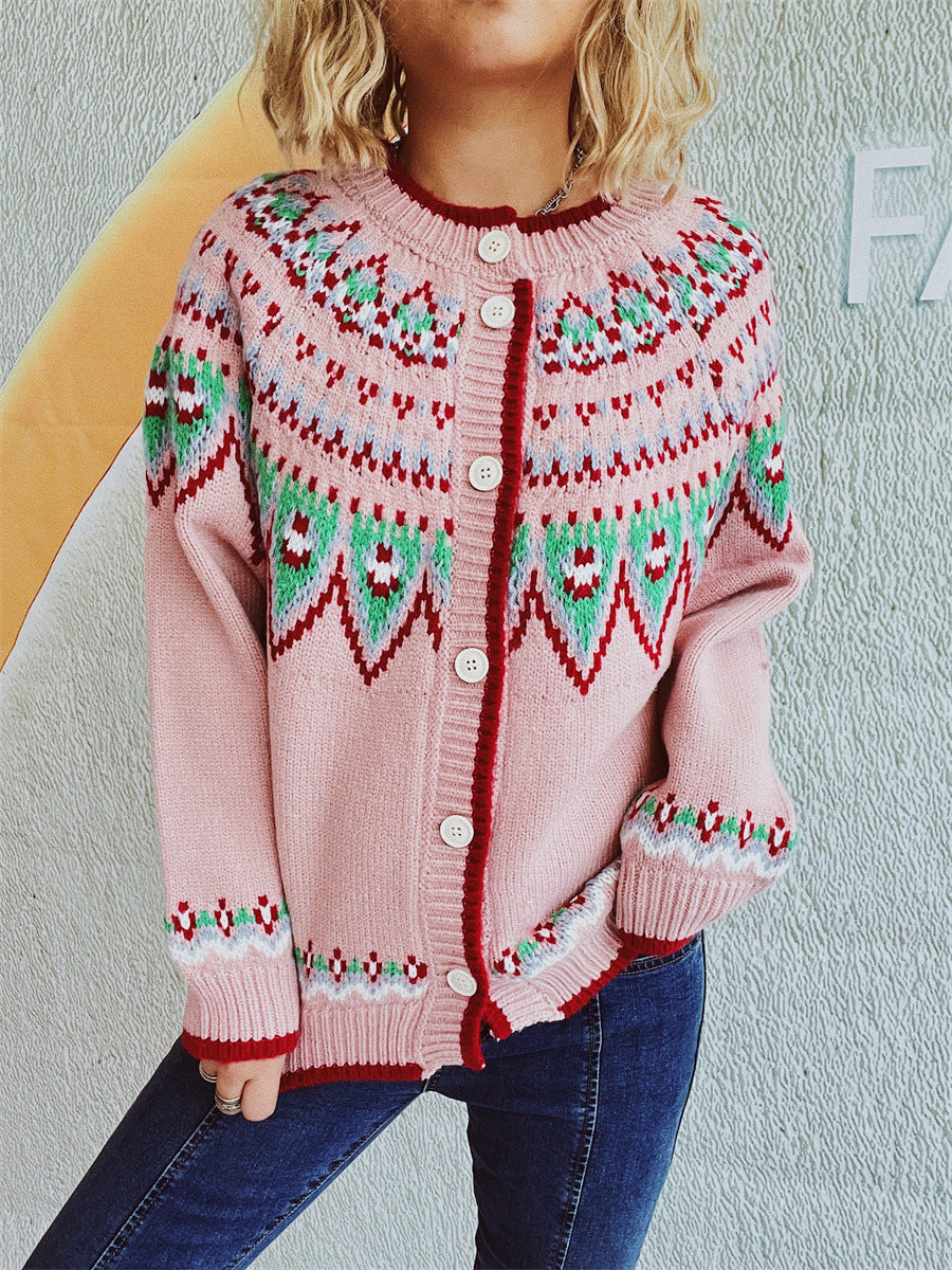 Ethnic Style Geometric Pattern Knitted Cardigan