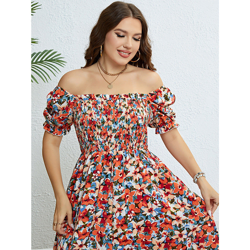 Summer Floral off Shoulder Waist Slimming Dress