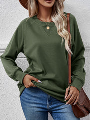 Autumn Winter Women Sweater Solid Color Round Neck Long Sleeve Pocket Women Top