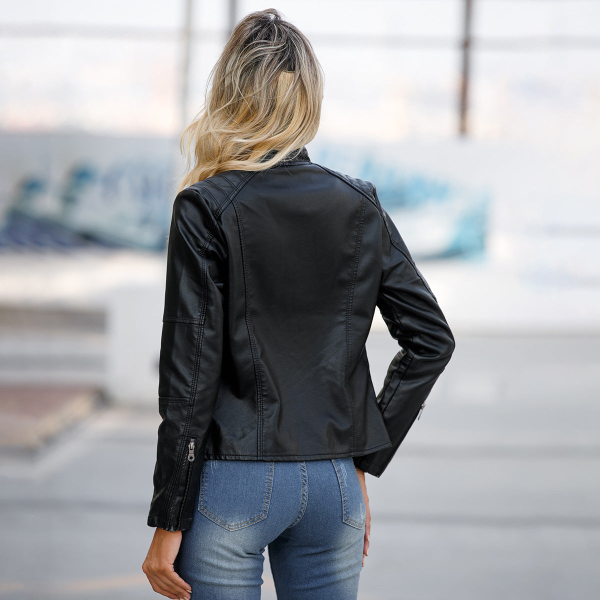 Women Leather Jacket Women Slim Jacket Thin Spring Autumn Coat Women Motorcycle Clothing Stand Collar Leather Jacket