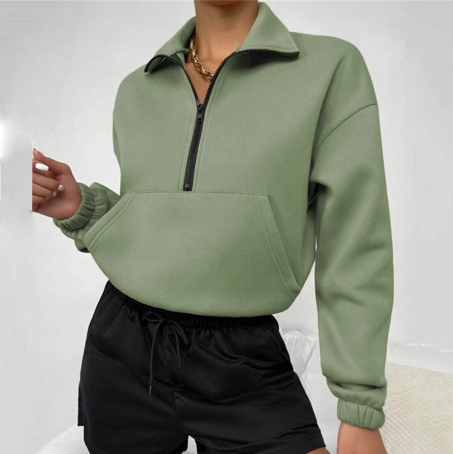 Autumn Women’s Loose Zip Collar Long Sleeve Sweatshirt Tops