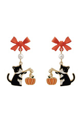 Pumpkin Lantern Cat Drop Earrings