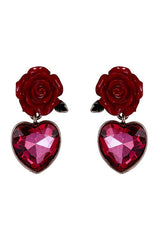 Vintage Rose Heart Drop Earrings