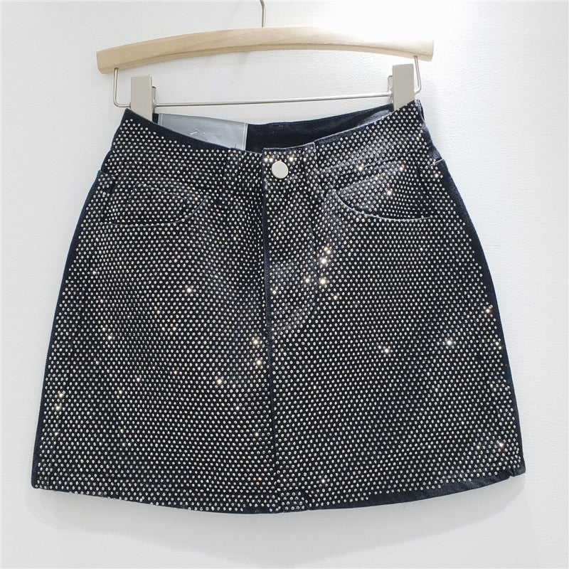 Summer Heavy Embroidery Drilling Denim Skirt Women High Waist A line Hip Wrapped Skirt – Pack of 5