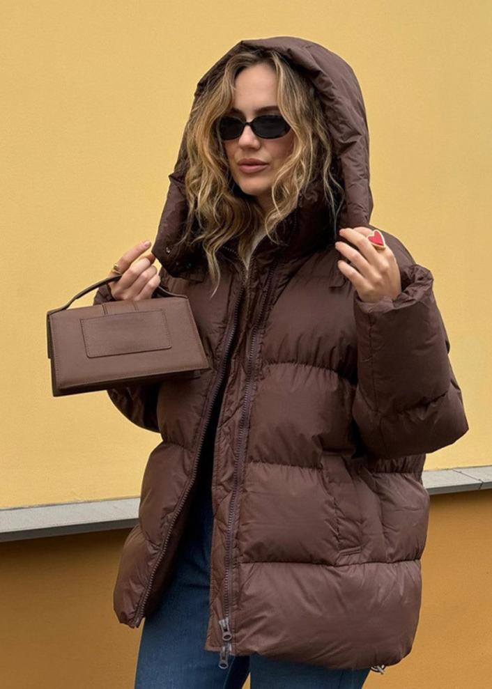 Hooded Chocolate Puffer Jacket - Cozy and Trendy