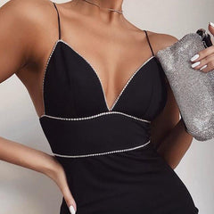 Clothing Arrival Sexy Slim Dress Diamond Decorations Trim Strap Dress for Women