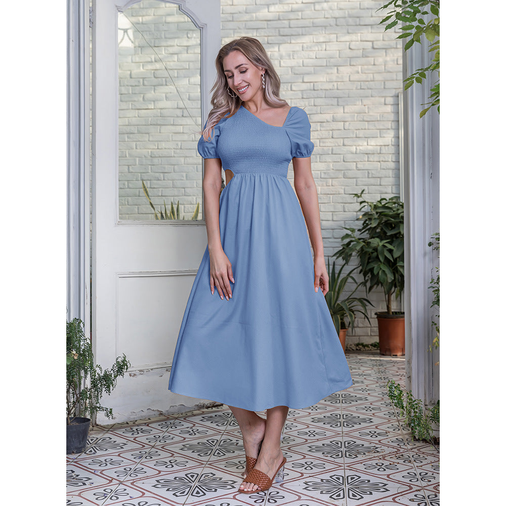 Women Popular Wrapped Chest Solid Color Dress  Summer Slim-Fit Jumpsuit Maxi Dress