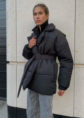 Belted Puffer Jacket - Sleek Winter Warmth