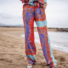 Spring Summer Women Clothing Bohemian Printed Long Sleeved Top Casual Straight Pants Suit