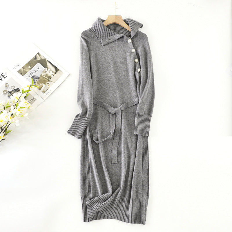 Women’s Autumn Winter Turtleneck Sweater Dress: Elegant Knee-Length Knitted Coat