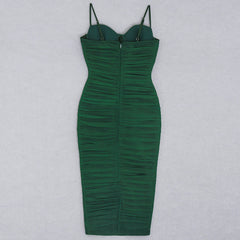 Women Sexy Sling Bandage Dress Cocktail Party Elegant Dress Mesh Pleats Tight Dress