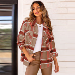 Spring Casual Cardigan Coat: Women’s Long Sleeve Plaid Shirt