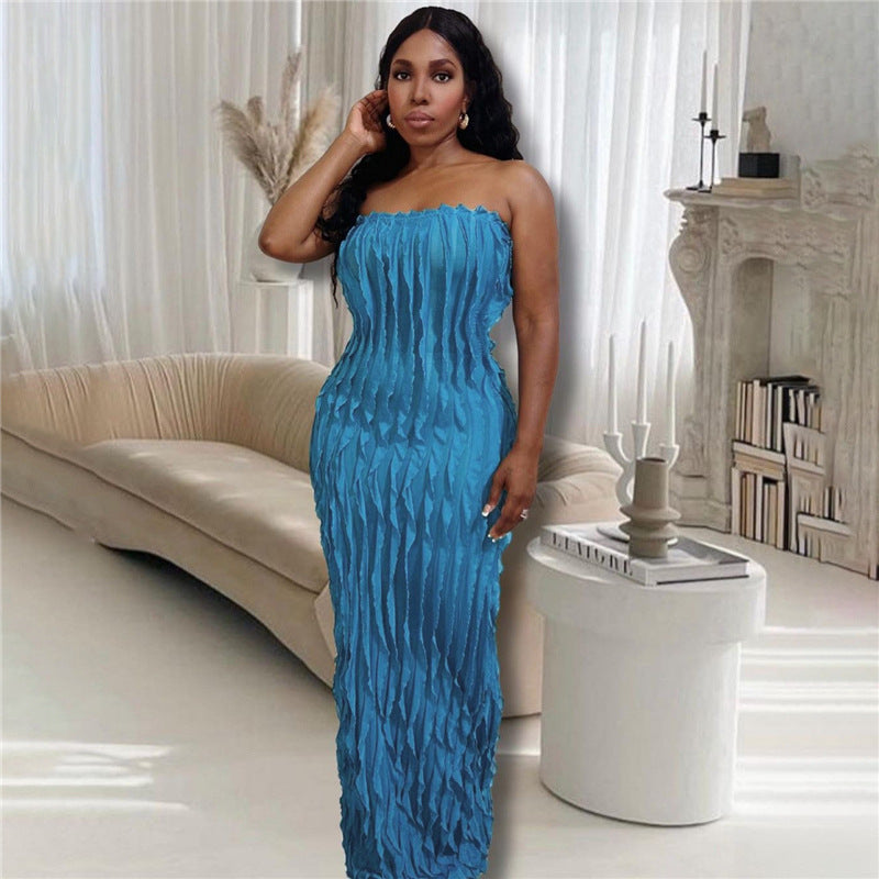 Summer Women  Collection Sexy Tube Top Backless Solid Color Elegant Slim Slimming Dress