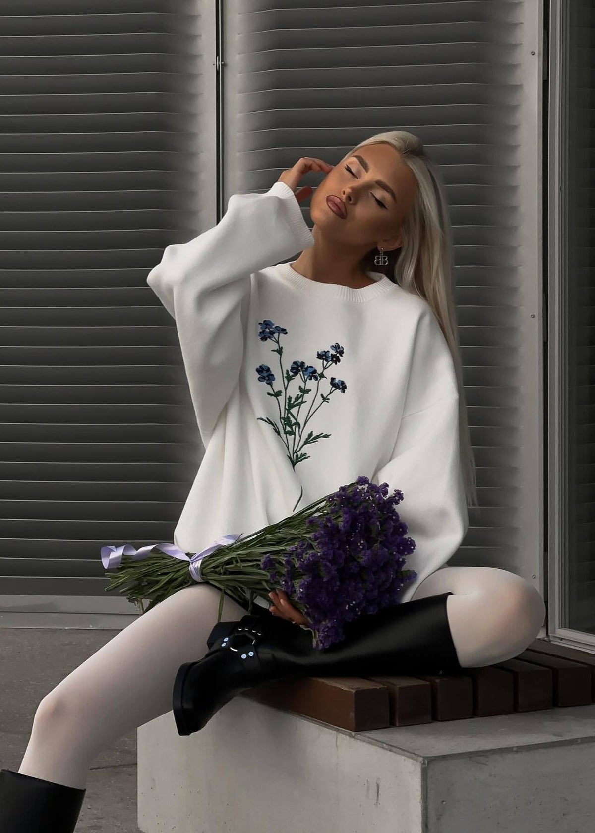 Floral Bliss Embroidered Oversized Sweater