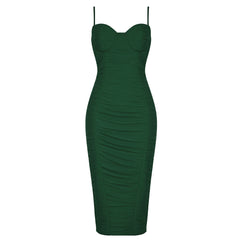 Women Sexy Sling Bandage Dress Cocktail Party Elegant Dress Mesh Pleats Tight Dress