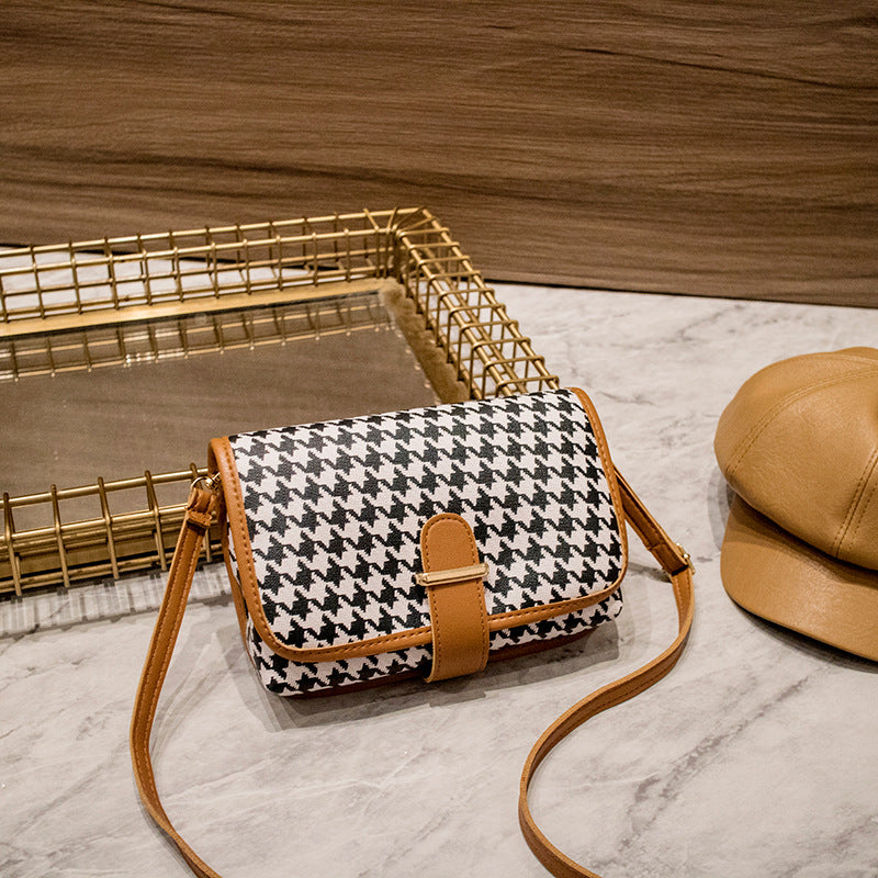 Houndstooth-Plaid Crossbody Bag