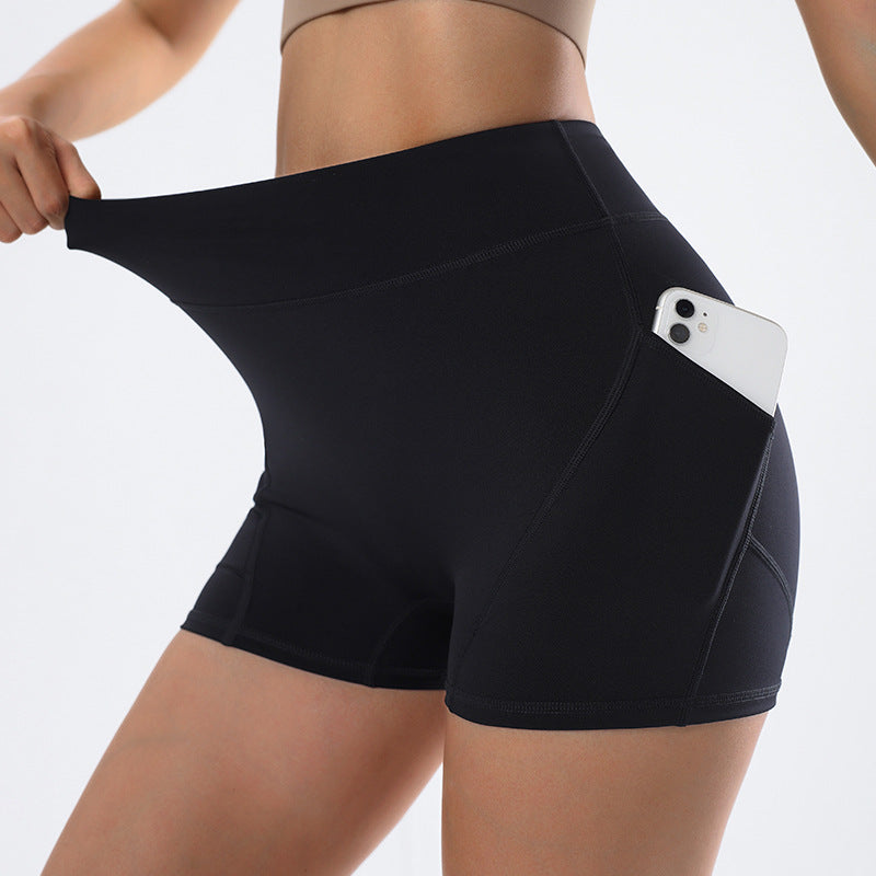 Summer Yoga Pants Slim Fit Sports Peach Hip Pants Height Belt Pocket Outdoor Exercise Shorts