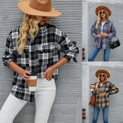 Women’s Casual Button Pocket Plaid Loose Woolen Coat