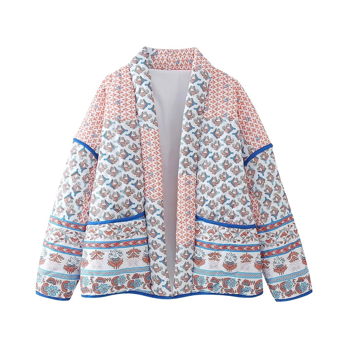 Lapel Printed Patchwork Quilted Thin Jacket