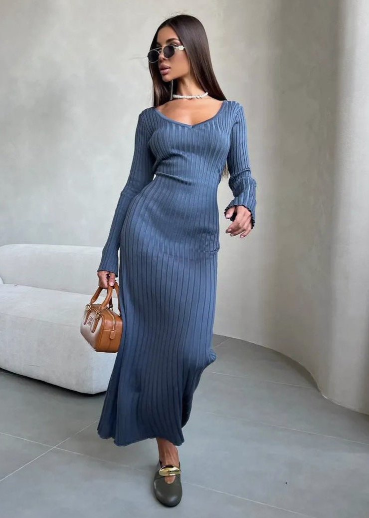 Tawny Ribbed Knit Midi Dress