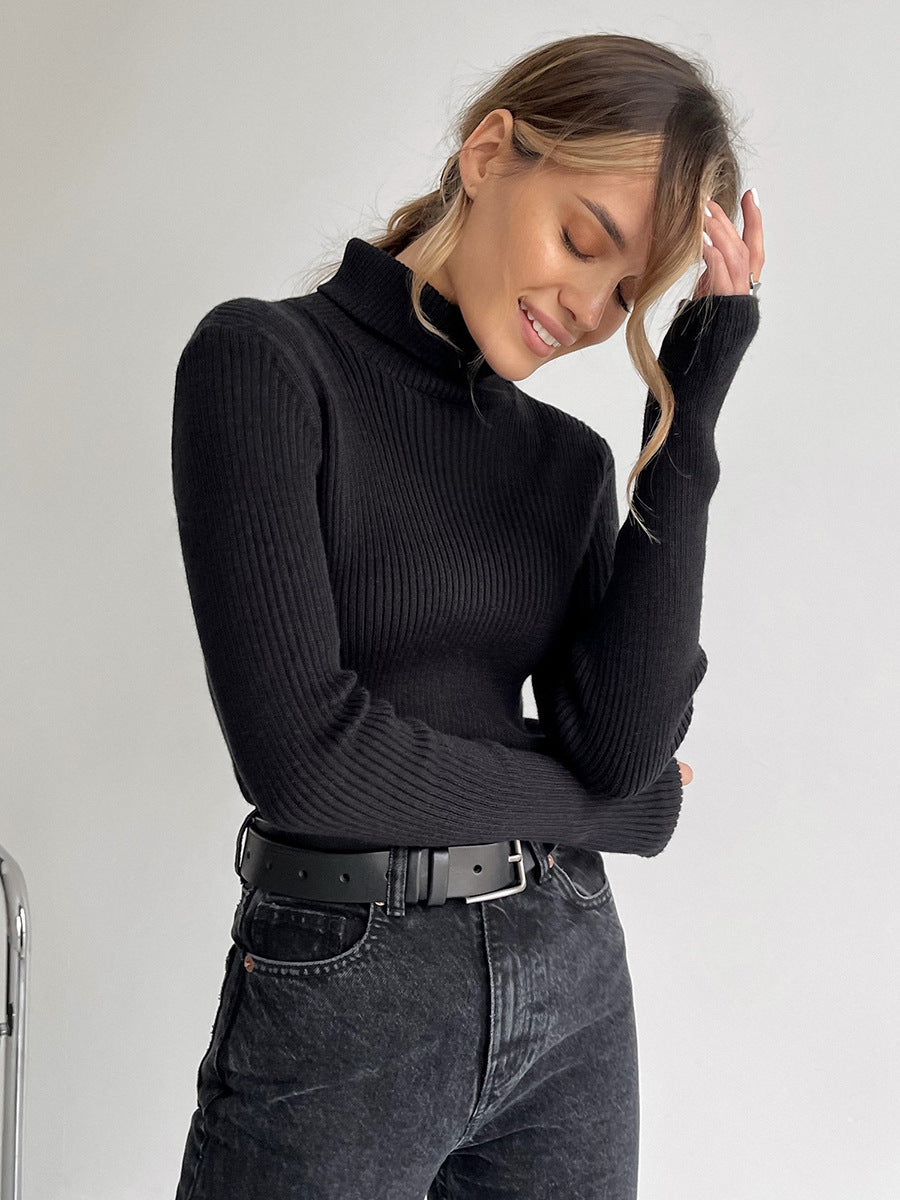 Threaded High Neck Long Sleeve Top