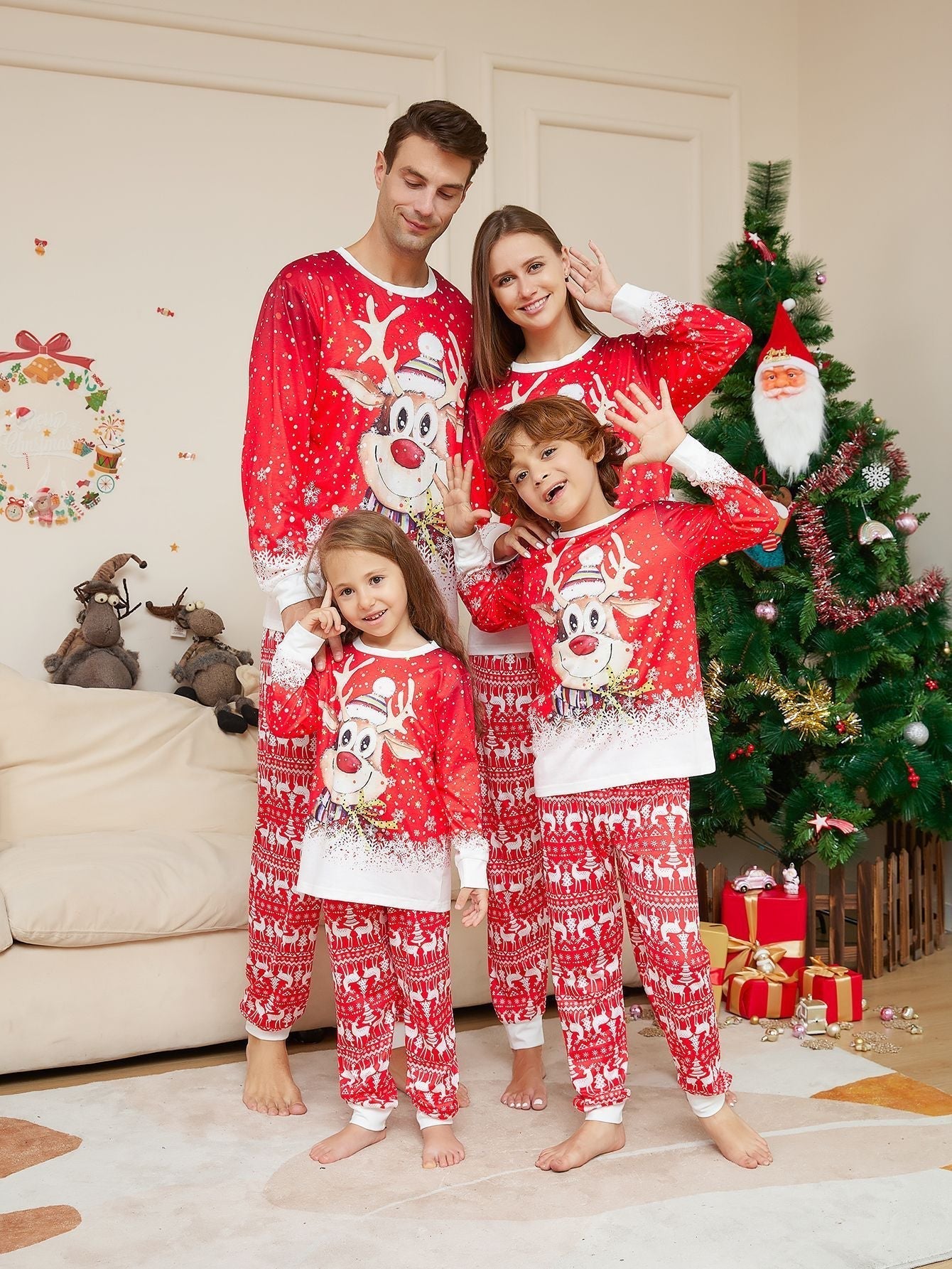 Snow Elk Fmalily Matching Pajamas (with Pet's )