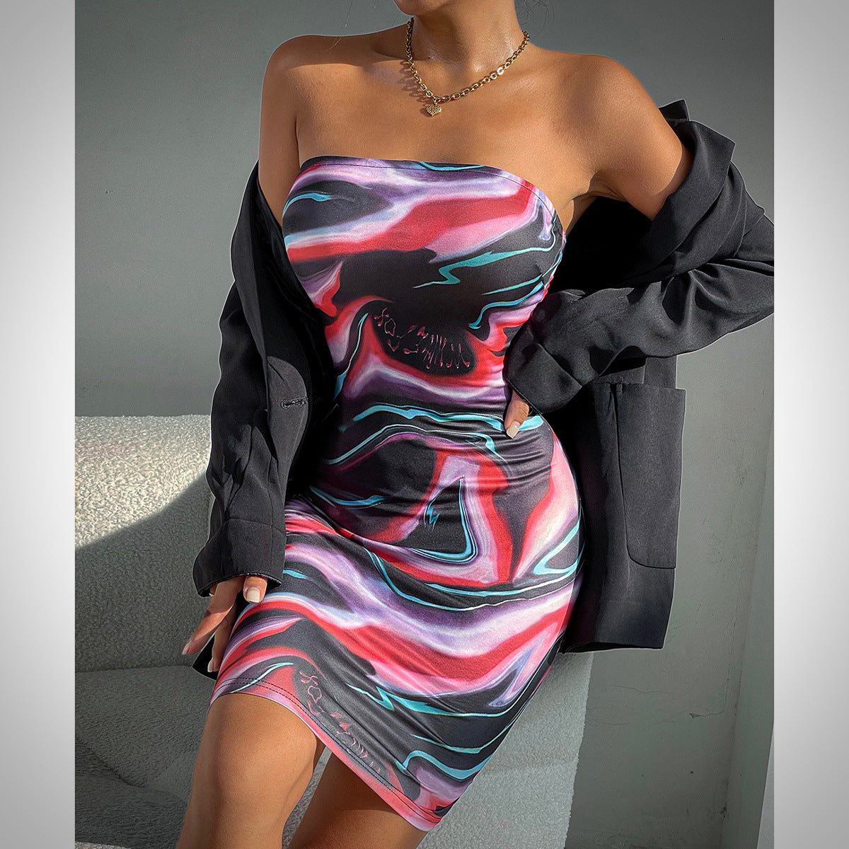 Arrival Color Printed Sexy Tube Top Backless Slim Sheath Dress for Women – Stylish and Flattering Option for Any Occasion