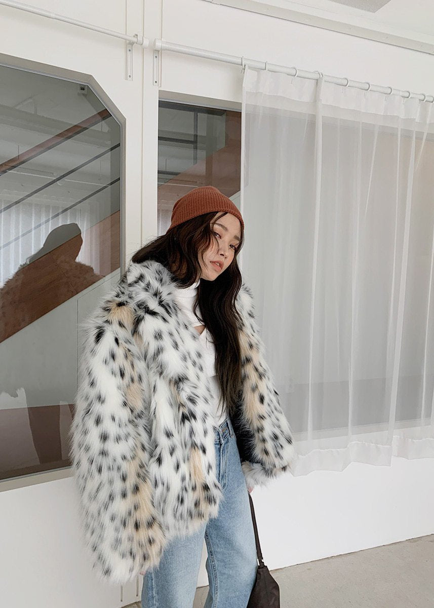 Luxe Spotted Faux Fur Coat