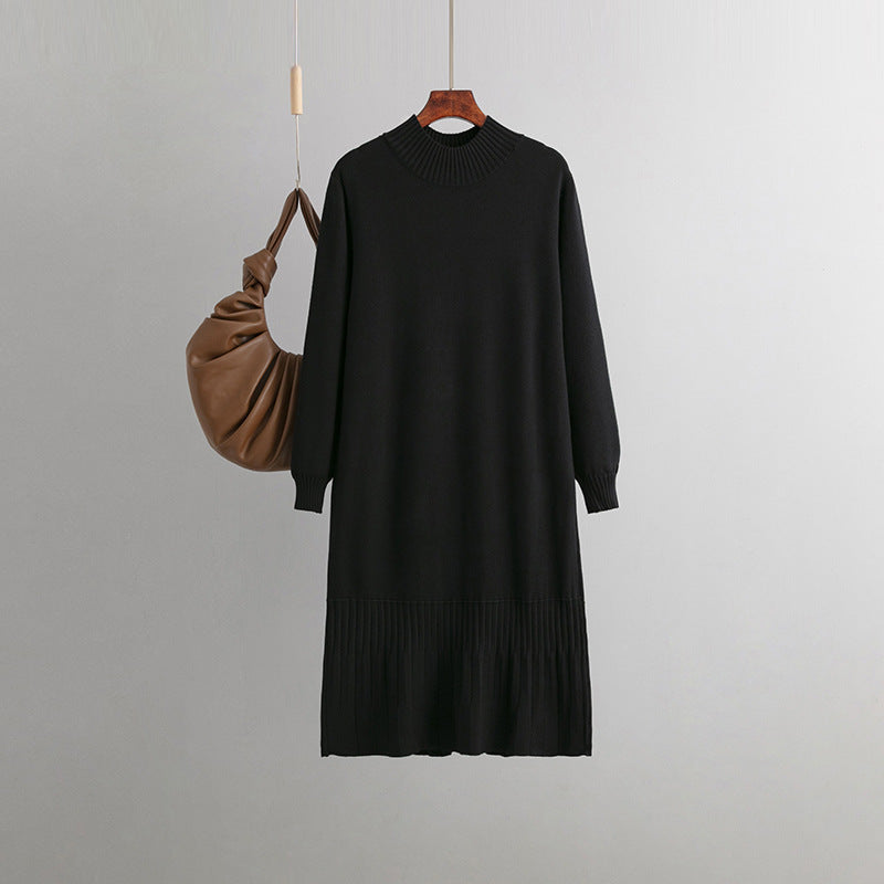 Autumn Winter Mid Length Knitting Dress: Loose Slimming Turtleneck Sweater Coat