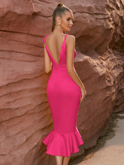 Women Summer Dress Elegant Spaghetti Strap Fishtail V Neck Party Evening Party Dress Jumpsuit