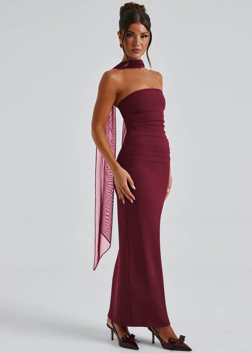 Scarlet Elegance Maxi Dress