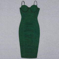 Women Sexy Sling Bandage Dress Cocktail Party Elegant Dress Mesh Pleats Tight Dress