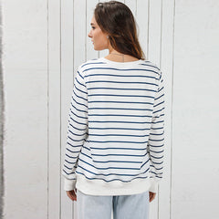 Early Autumn Striped Long Sleeved Top – Women’s Casual Loose Fitting Pullover