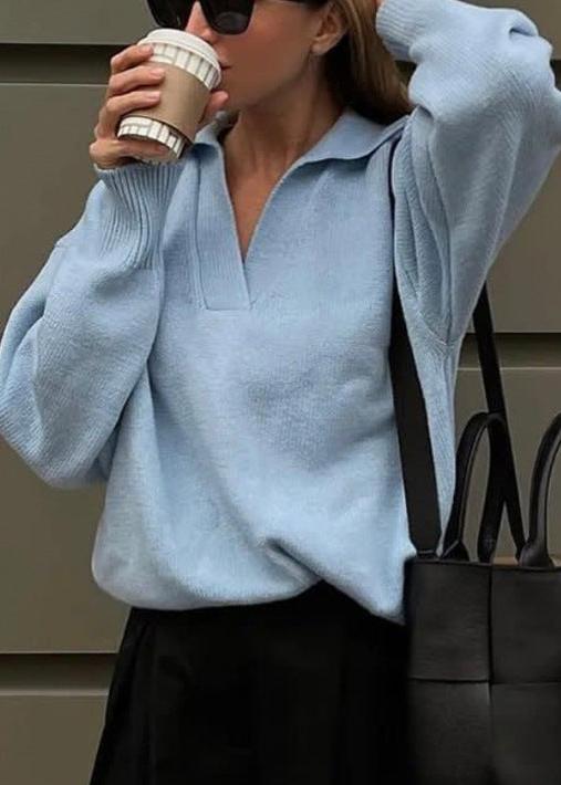 Light Blue Collared Pullover - Casual Sophistication