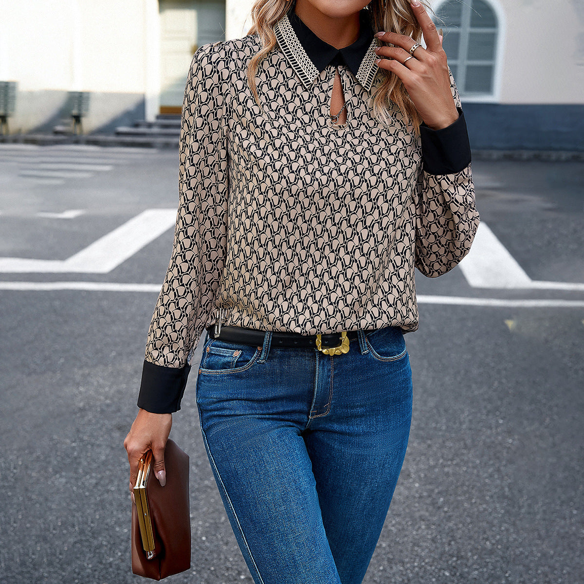 Women’s Elegant Long Sleeve Shirt Collar Top for Autumn Winter Fashion