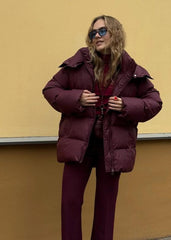 Hooded Burgundy Puffer Jacket - Luxe Winter Comfort