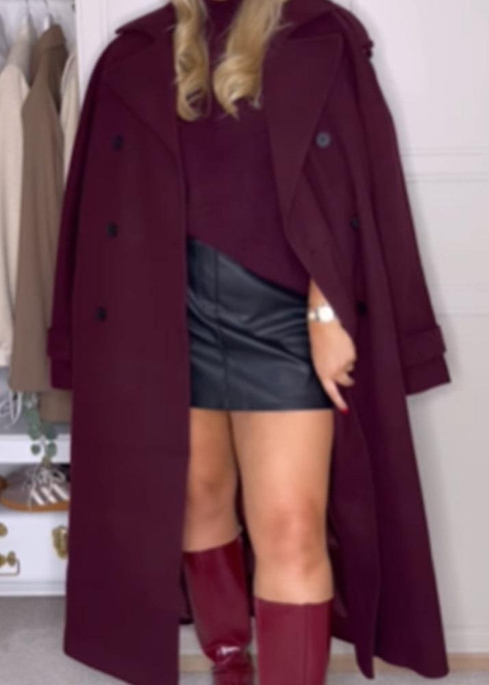 Bordeaux Belted Wool Coat