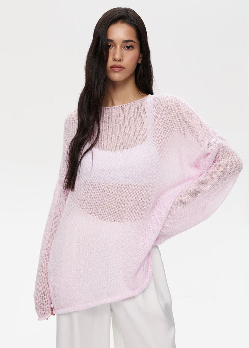 Sheer Pastel Pink Knit Sweater - Soft and Elegant