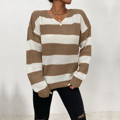 Autumn Winter Striped Sweater: Thin Long Sleeve Casual Top for Women