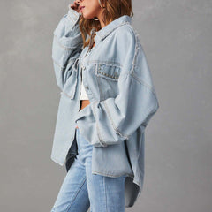 Street Years Autumn Rivet Collared Wash Wool Tassel Denim Jacket