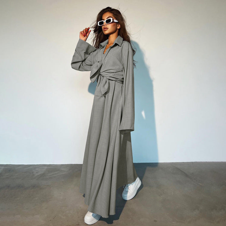 Women’s Loose Fitting Long Sleeves Shirt Vest Maxi Dress Two Piece Set