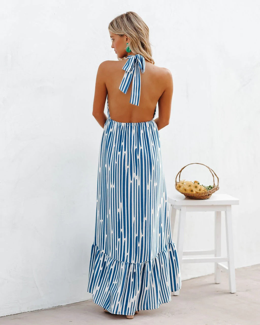 Pleated Backless Halter Elegant Dress – Women’s Clothing