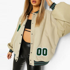 Women’s Autumn Winter Hip Hop Fleece Padded Varsity Jacket