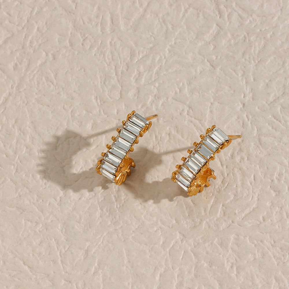 Nova Baguette - Gold Diamond Simulant Earrings