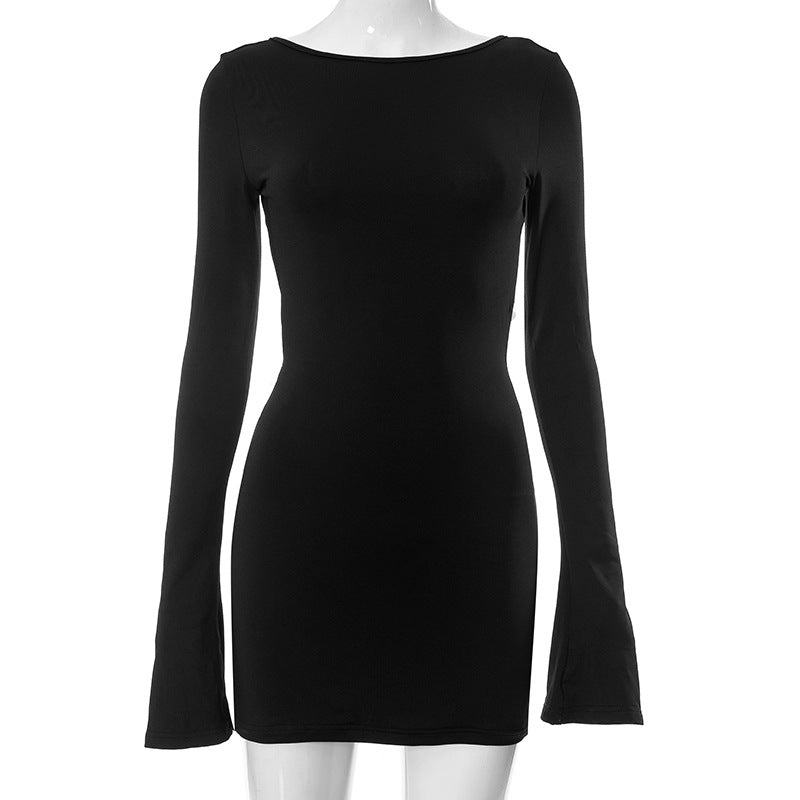 Women Clothing Long Sleeve Backless Bow Sheath Sexy Dress